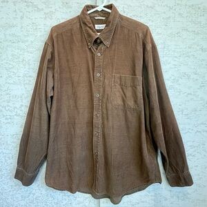 Mens Chocolate Brown Y2K Corduroy Button Up Shirt Size Large Grunge Layering
